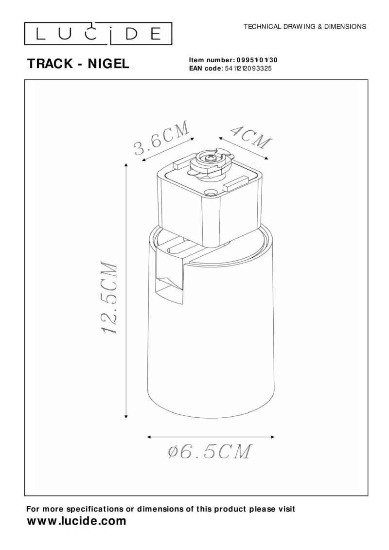 Lucide TRACK NIGEL Track spot - 1-okruhový systém osvetlenia koľaje - 1xGU10 - čierny (predĺženie)